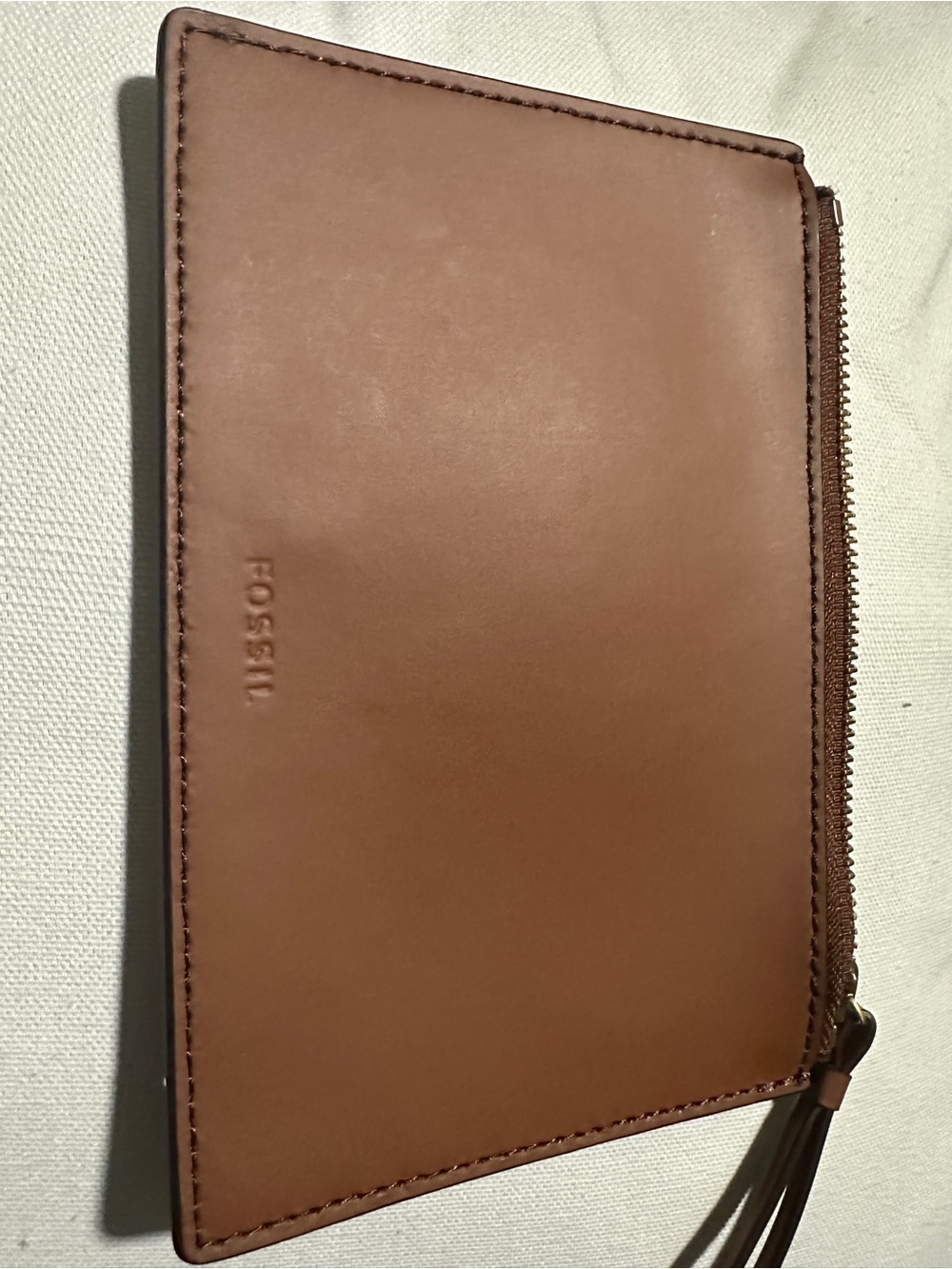 Fossil Tan/Brown Leather Zip Card Holder